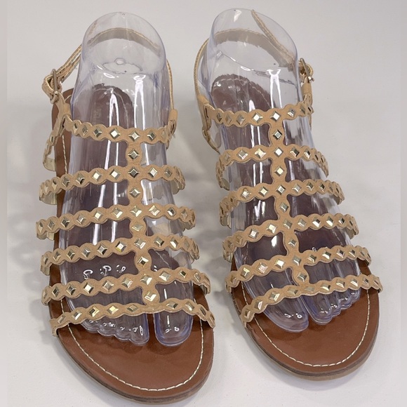 CARLOS SANTANA Studded Gladiator Sandals Tan/Silver-9.5 - Picture 1 of 8
